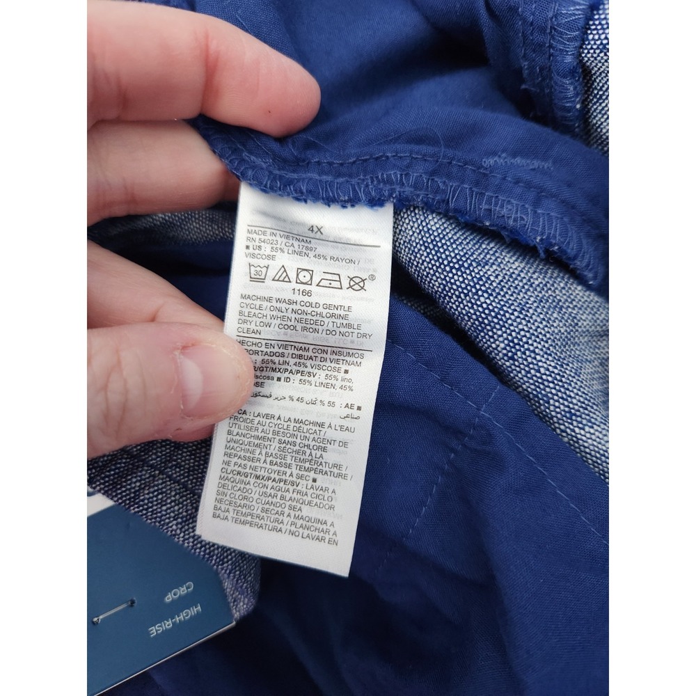 NWT Old Navy Womens Sz 4X Chambray Blue Linen Blend High Rise Crop Pants Pull On - Picture 11 of 15